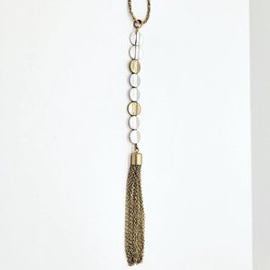 Banana Republic Silver & Goldtone 29.5" Tassel Necklace EUC